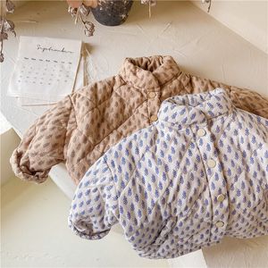 Kurtki zimowe koreańskie styl unisex dla dzieci drukowane bawełniane płaszcze gęstwy gęstnie