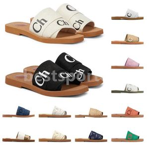 För kvinnor Woody Sandals Designer Famous Mules Flat Slides Beige White Black Pink Lace Lettering Fabric Canvas Slippers Womens Summer Outdoor Shoes L3