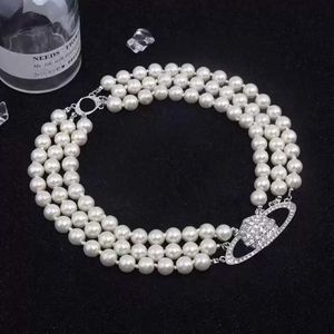 Beaded Necklaces Saturn Pearl Diamond Tennis Necklace Woman Silver Plating Triple Chains Vintage Trendy Style Desigenr Jewelry Leisure trend 665ess