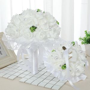 Dekorative Blumen 1 Strauß Künstlicher Rosenblumenstrauß Braut hält Seide für Hochzeit Home Party Dekoration