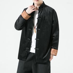 Giacche da uomo Orientale Asiatico Novità Abbigliamento Taglie forti Giacca con bottoni Hanfu cinese Abito Tai Chi Tang Cappotto di colore a contrasto