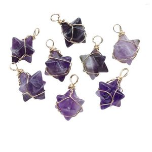 Anhänger Halsketten 8PCS Amethyst Merkaba Stern Anhänger für die Herstellung von Schmuck Halskette Stein baumeln Charms Heilung Chakra Kristall