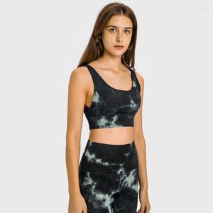 Yoga Outfit Fashion Tie Dye Open U Back Reggiseno sportivo Donna Wireless Burroso Canotta morbida Allenamento Fitness Reggiseni da corsa con imbottito