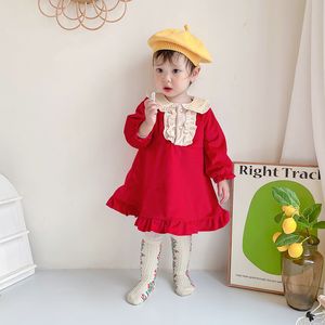 Mädchen Kleider Mädchen Kleid Rock Prinzessin Geburtstag Party Kinder Kleidung Kleinkind Herbst Baby Retro Casual Rot Langarm geboren 230802