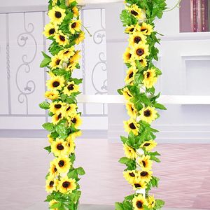 Dekorativa blommor 1st Party Wedding Yellow Sunflower Garland Floral Arch Decor Simulation Flower Vine Fake Silk Artificial Hanging