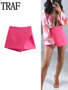 Women's Shorts TRAF Women's Pink Shorts Women High Waist Short Pants Woman Summer Green Shorts Fashion Casual Baggy Y2K Culottes 230802