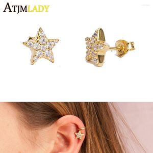 Stud Earrings 925 Sterling Silver Star For Women Paved CZ Prevent Allergy Brincos Pendientes Piercing Jewelry