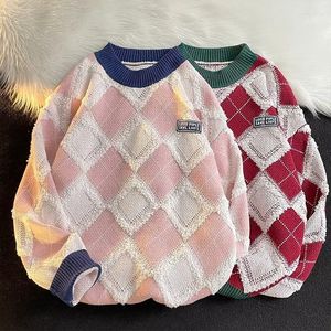 Kadın Sweaters Street Retro Ekose Sweater Gevşek Kış Kış Kadın Uzun Kollu Müret