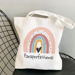 Sacolas de compras Suprimentos para professores Paraprofissional Arco-íris Impresso Tote Bag Feminino Shopper Bolsa Engraçada Ombro Senhora Presente Lona