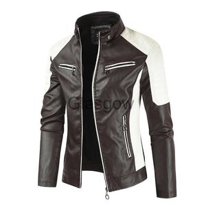 Motorcykelkläder Motorcykeljacka Läder Män BOMBER BOMBER Vattentät varm Fashion Splicing Vintage Stand Collar Riding Black Long Jacket Plus X0803