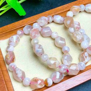 Charm Armband 1 PC Fengbaowu Natural Cherry Blossom Stone Armband Flower Sakura Agate Faceted Bead Crystal Healing Women Jewelry Gift L230804