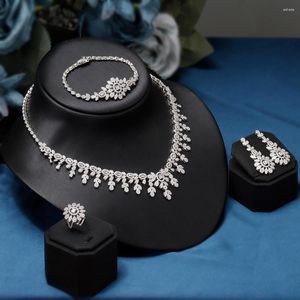 Colar Brincos Conjunto JÓIA Moda 4 PÇS Jóias Femininas Para Casamento Noivado Zircônia Cúbica Presente de Alta Qualidade Belas Jóias de Noiva