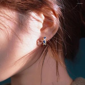 Stud Earrings Inspired Vintage Enamel Dark Blue C-shaped Earings Rhombus Design Light Luxury For Women Party Banquet Jewelry