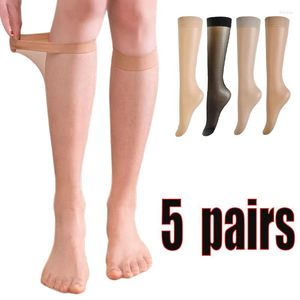 Women Socks 5Pair 10st Ultra-Thin Nylon Stockings Transparenta Elasticitet Damer Knä Högkvalitativ lång för flickor Strumpa