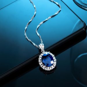 New Royal Blue High Carbon Diamond Pendant Necklace S925 Sterling Silver Retro Light Luxury Engagement Bridal Premium Ornament