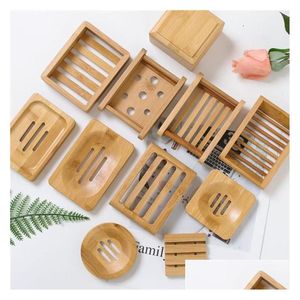 Other Bar Products Soap Dish Holder Wooden Natural Bamboo Simple Rack Plate Tray Round Square Case Drop Delivery Home Garden Kitchen Dhzvn