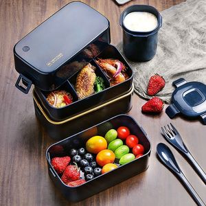 Lunchboxen Onuobao Doppelschichtige Lunchbox 0,85 l 1,5 l großes Fassungsvermögen im japanischen Stil, versiegelte, auslaufsichere Bento-Box für die Mikrowellenheizung 230802