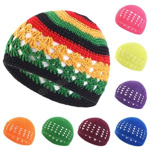 Colorful Women Unsiex Knitting Hats Muslim Prayer Hats Beanie Cap Islamic Hairnet Pullover Men Hand-crocheted