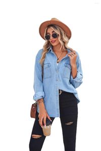 Damenblusen im europäischen Stil, Denim-Frau-Bluse, langärmelig, weibliches Top, Jean, lässig, Retro, Camisas