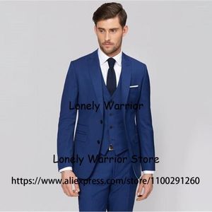 Men's Suits Fashion Royal Blue Mens Slim Fit Formal Business Blazer 3 Piece Set Wedding Groom Tuxedo Terno Masculino Jacket Vest Pants