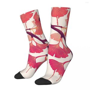 Herrstrumpor glada roliga rosa blad vintage harajuku ginkgo street stil nyhet mönster crew crazy sock gåva tryckt