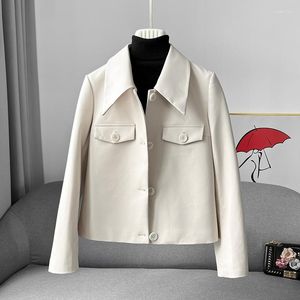 Women's Leather 2023 Spring Autumn Genuine Coat Women Outwear White Slim Sheepskin Suit Ladies Clothes Female Clothing