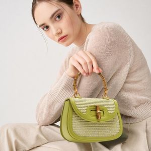 Duffel Bags Withered 2023 French Fashion Office Ladies Elegant Woven Bamboo Vintage Patchwork Messenger Women