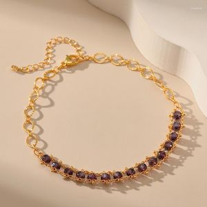 Anklets Copper Plated 18K Gold Korean Romantic Elegant Charm Colorful Crystal Stone Accessory Anklet Women Party Birthday Gifts