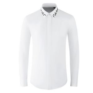 Camisas masculinas de algodão estampadas com letras Minglu Luxo manga longa cor sólida botão coberto simples negócios casual camisas masculinas