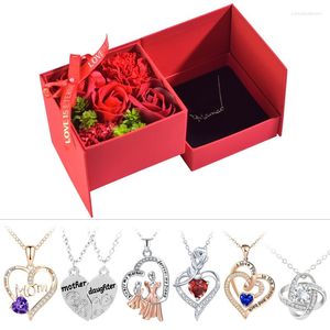 Подвесные ожерелья Crystal Heart Mom Diewelry Jewelry /W мыло навсегда розовая подарочная коробка Я люблю тебя годовщина Дня Матери для женщин