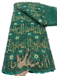 KY-6023 2023 Högkvalitativt rep broderi spetstyg med paljetter tyll sy hantverk damer formell klänning 5 meter nigerian till försäljning formell klänning för kvinnor sommar