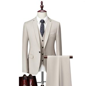 Mäns kostymer passar Business Casual Wedding Groom One-Button Dress Three-Piece Costume Homme Trajes de Hombre