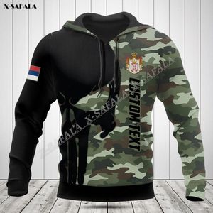 Herrtröjor tröjor skalle serbia camo flagga armé jordare veteran 3d tryck hoodie outwear skjorta tröjor huvtröja tröja casual 230802