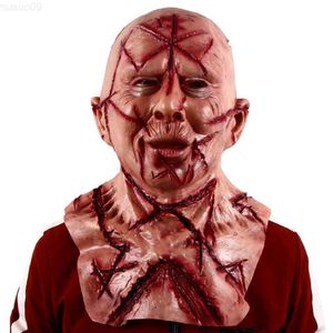 Partymasken Horrormaske Vollgesichtsmaske mit Messerspuren Halloween Blutige Partykostüm Requisiten Kostümzubehör L230803