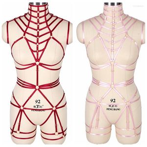 Strumpfbänder, sexy Ganzkörpergeschirr, Riemchen-Bondage, Brust-Tops, Strumpfgürtel, elastisch, Übergröße, Punk, Goth, Halloween, Rave, Damen-Dessous, Rot