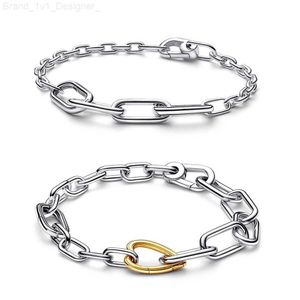 Charm Armband 2023 Ny original 925 Sterling Silver Pan Me Two-Tone Heart Link Chain Armband 1 1 Fit Women Gift L230804