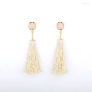 Dangle Earrings Light Yellow Gold Color Square Shape Natural Rose Pink Quartz With Tassels Amethysts Crystal Jewelry