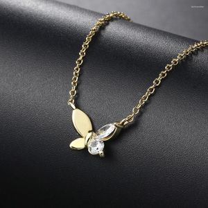 Pendant Necklaces Little Cute Butterfly For Women Delicate Half Copper & Crystal Choker Chain On Neck Fashion Jewelry N283