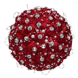 Dekorativa blommor handgjorda 18 cm siden rose blomma bukett artificla crystal holding med många färger kan anpassas