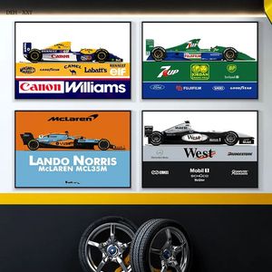 キャンバスペインティングF1レーシングカーウォールアートレーシングチームのポスターと印刷物写真クアドロスリビングルームホームデコレーションなしフレームW06