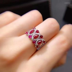 Klaster pierścieni Wysokie czyste naturalne i prawdziwe rubinowe pierścień 925 srebrny srebrny rękodzieła biżuteria rocznica kobiet