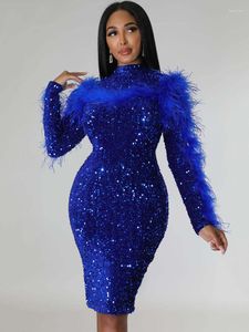 Casual Dresses Sexig paljett Feather Backless Prom Dress Elegant Luxury Women Gowns Clubwear Outfits Party Evening Night Club Bodycon