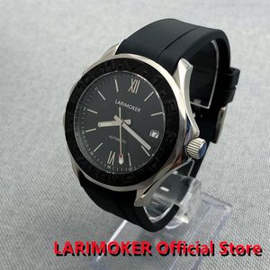 Armbandsur Larimoker 2023 41mm Steel Roman Numbers Japan NH35A Rörelse Män tittar på svart urtavla krökt gummiband lysande