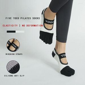 Athletic Socks Women Five Ted Silicone Yoga No-Show Cotton Patchwork Non-Slip Grip Pilates Ladies Ballet Dance Gym