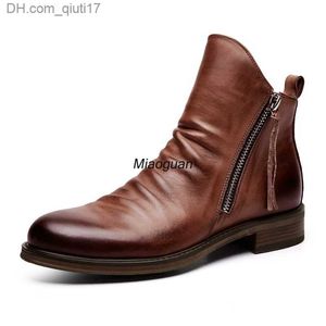 Stiefel Herrenstiefel Mode Chelsea-Stiefel Lederstiefeletten Doppelreißverschluss rutschfeste Schuhe Herren-Plateaustiefel Zapatos De Hombre Z230803