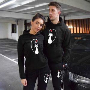 Men's Tracksuits Couples Hoodies and Sweatpants 2Pcs Cat Printed Lover Winter Hoodie Set Clothing Casual Sports Men Women Tracksuit J230803