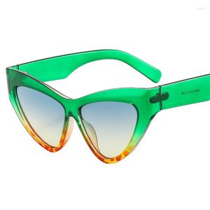 Солнцезащитные очки моды кошачьи глаза градиентные оттенки UV400 Vintage Designer Green Purple Eywear Мужчины в тренде солнечные очки