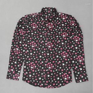 Мужские повседневные рубашки мужчины High 2023 Full Stars Print Print Fashion Cotthing Room Качество карман с длинными рукавами Top S 2xl #C41