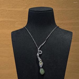 Pendant Necklaces Dark Punk Style Serpentine Water Drop Natural Stone Necklace