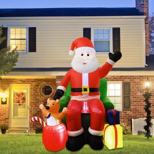 Aufblasbare Hüpfer, Spielhaus-Schaukeln, große Weihnachtsspielzeuge, Weihnachtsmann sitzt auf Sofa mit Bärengeschenken, LED-Lichter, Jahresparty, Außendekoration 230803